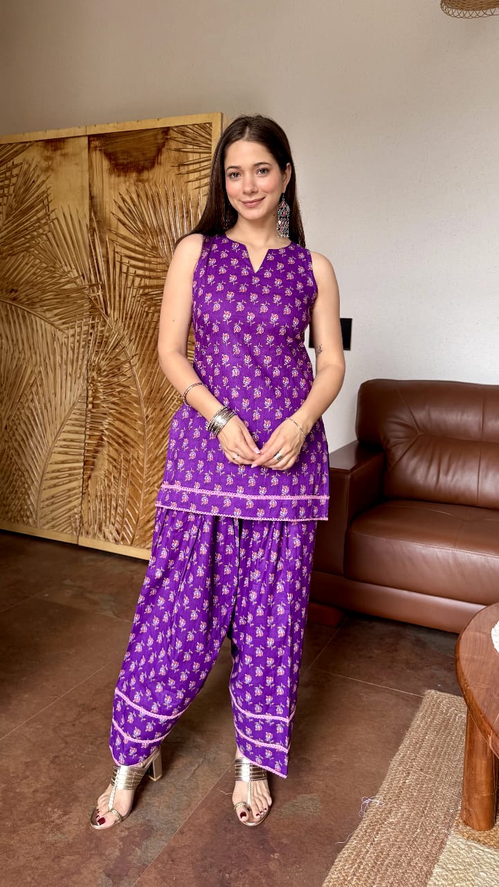 Royal Plum Gold Motif Kurta Set