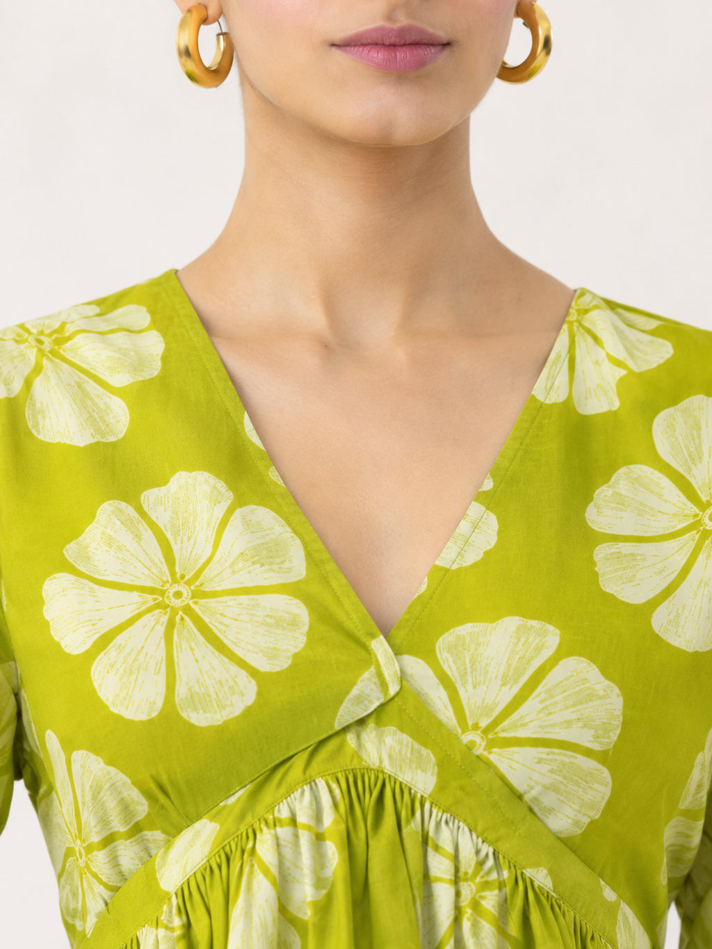 Elegant Green Floral Ethnic Midi Dress