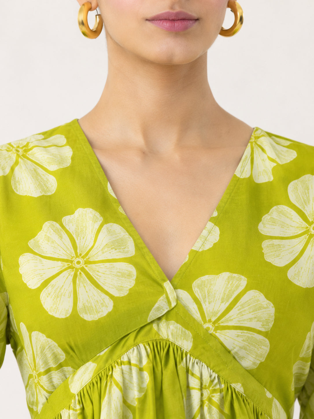 Elegant Green Floral Ethnic Midi Dress