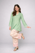 Mint Bloom Cotton Kurta Set with Lace Trim