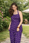 Vibrant Purple Bandhani Halter Neck Co-ord Set | Women's Festive Ethnic Wear