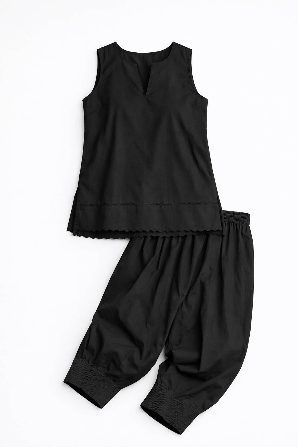 Black Minimalist Sleeveless Kurta & Straight Pants Set | Women's Ethnic Wear