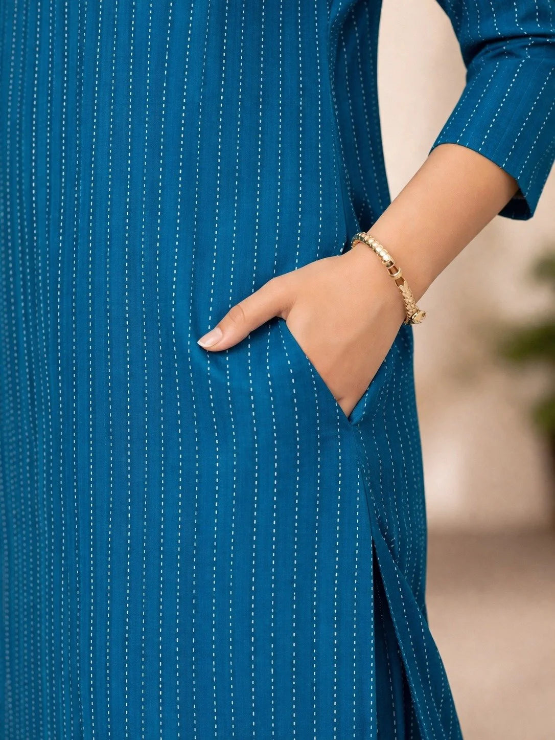 Teal Strips Casual Cotton Co-ord Set
