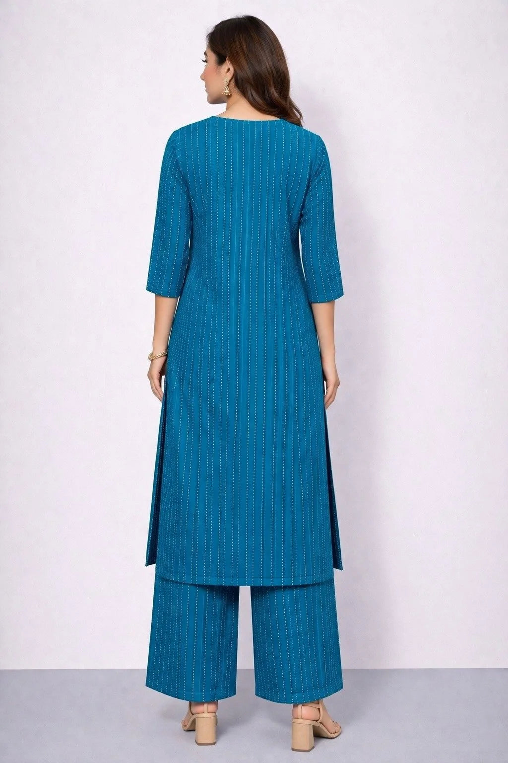 Teal Strips Casual Cotton Co-ord Set