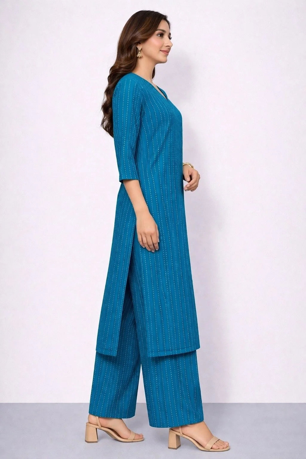 Teal Strips Casual Cotton Co-ord Set