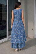 Indigo Bloom Hand-Block Floral Sleeveless Kurta & Palazzo Set