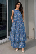 Blue Floral Sleeveless Kurta and Palazzo Set
