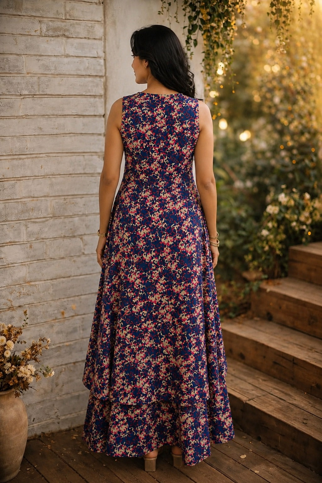 Indigo Bloom Hand-Block Floral Sleeveless Kurta & Palazzo Set