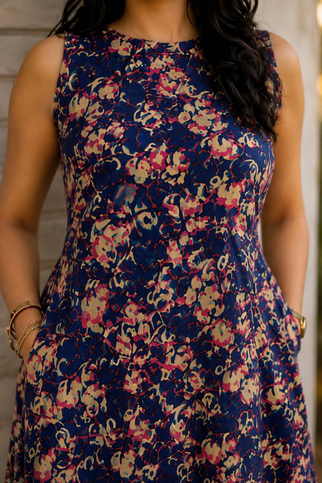 Indigo Bloom Hand-Block Floral Sleeveless Kurta & Palazzo Set