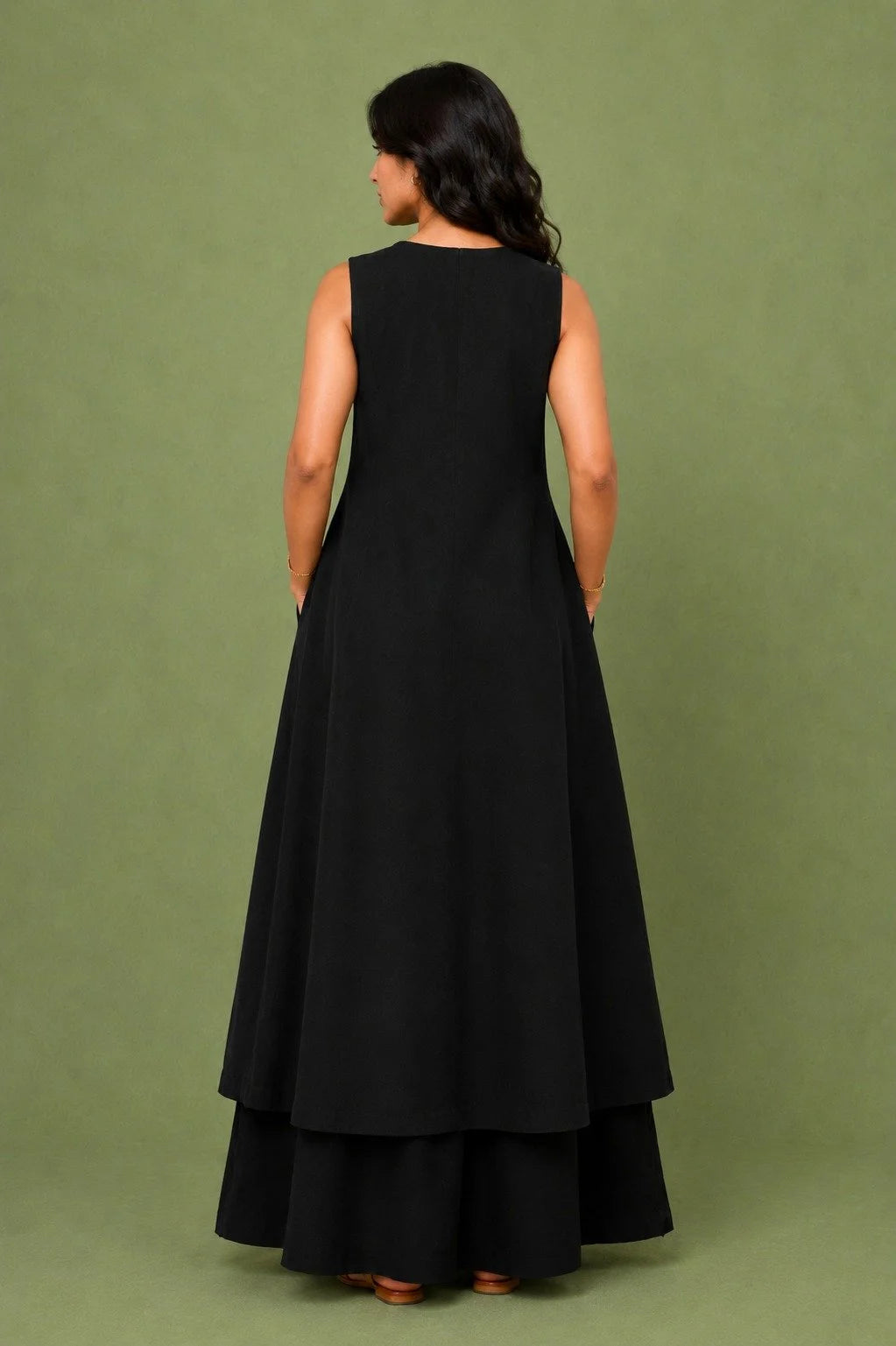 Black Sleeveless A-Line Kurta with  Wide-Leg Palazzos