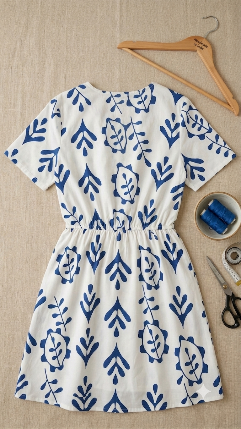 Women's White & Purple Floral Printed A-Line Midi Dress with V-Neck