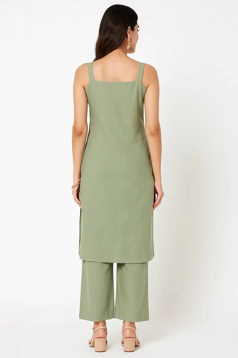 Olive Green Minimalist Sleeveless Kurta Set