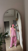Cotton Pink Kurti with Olive Green Farshi Set