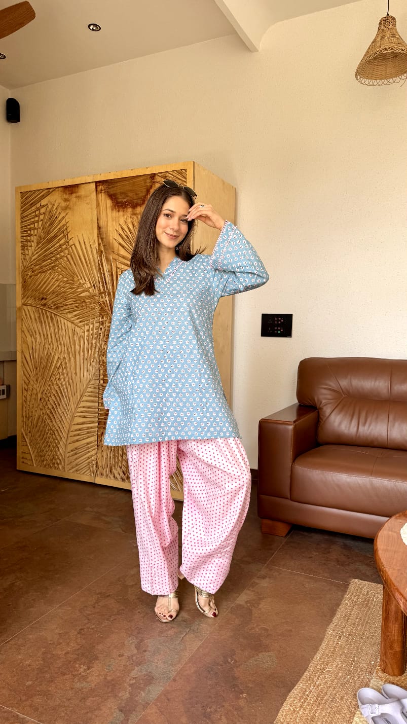 Blue Printed Cotton Kurta Set for Women | Summer Ethnic Wear | Daily Comfort Co‑Ord