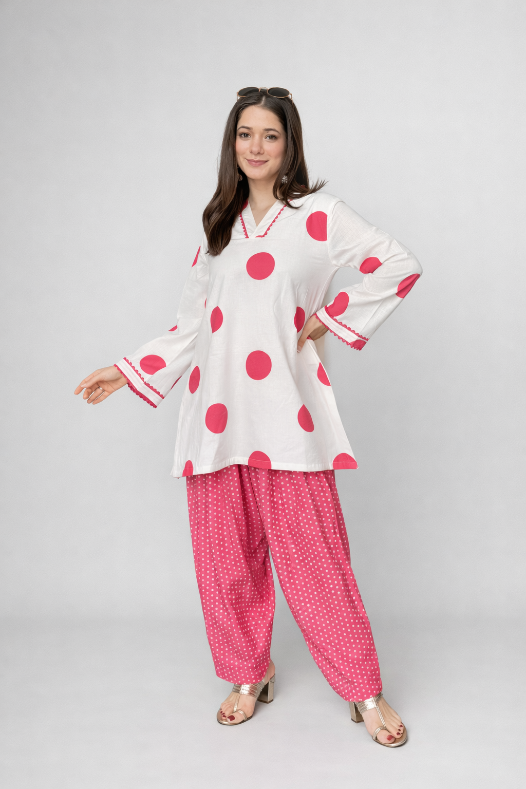 Pink Polka Farshi Set | Women's Ethnic Wear