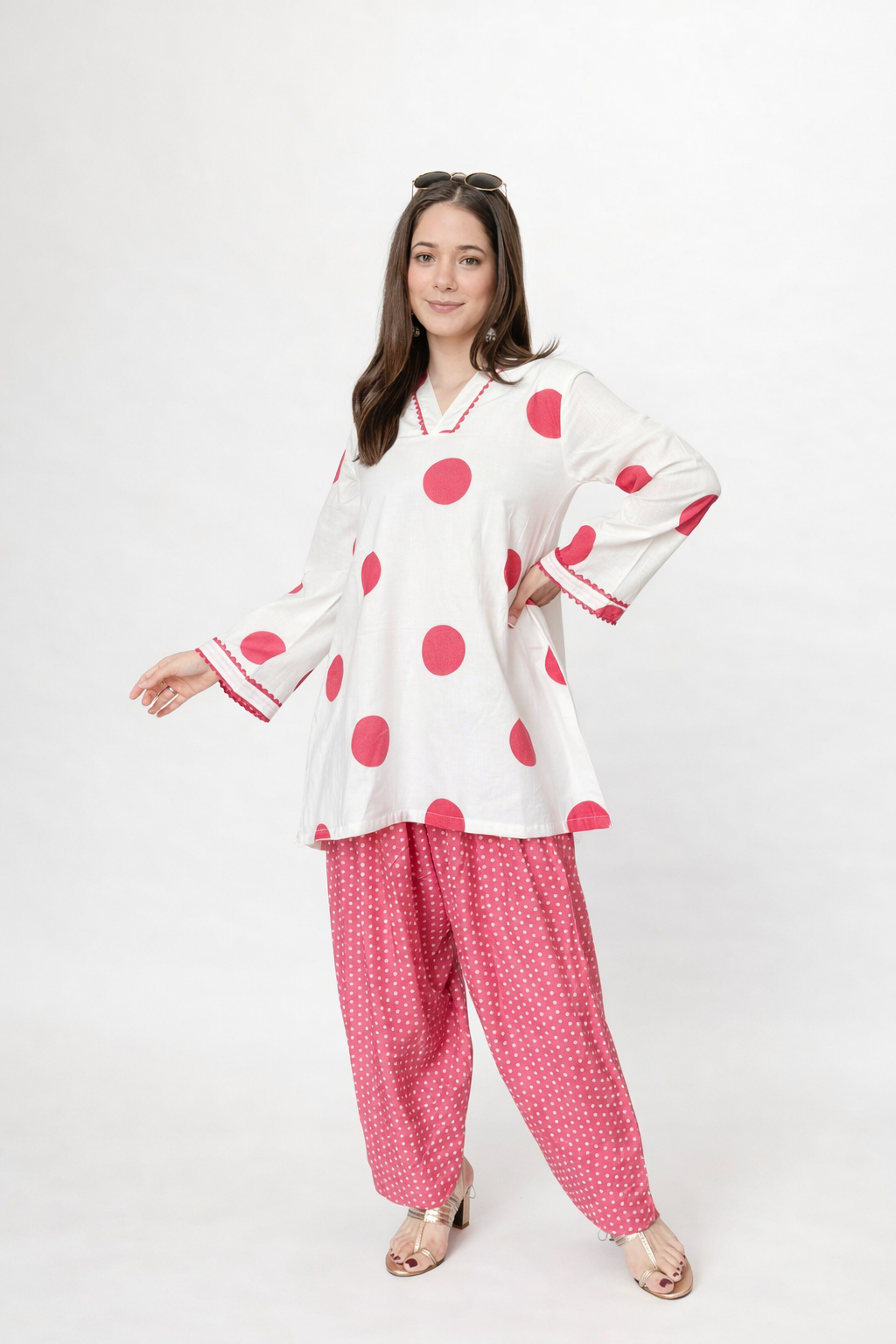Pink Polka Farshi Set | Women's Ethnic Wear