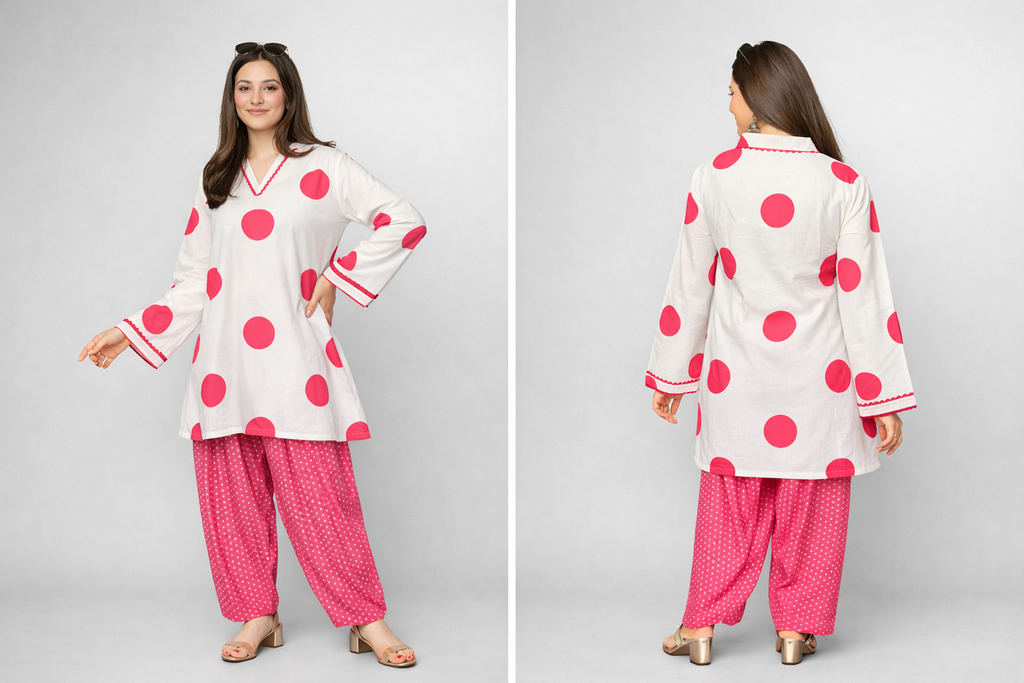Pink Polka Farshi Set | Women's Ethnic Wear