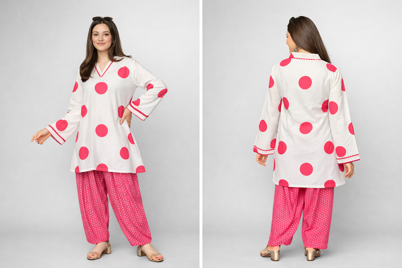 Pink Polka Farshi Set | Women's Ethnic Wear