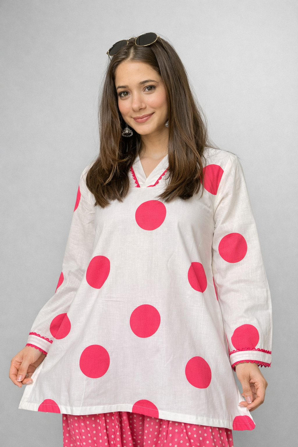 Pink Polka Farshi Set | Women's Ethnic Wear