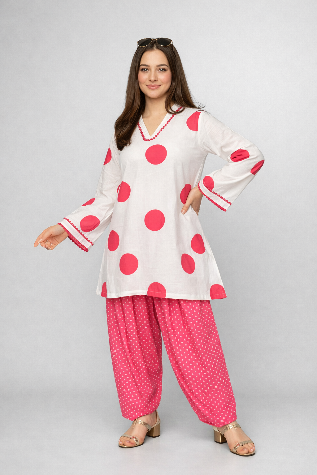 Pink Polka Farshi Set | Women's Ethnic Wear