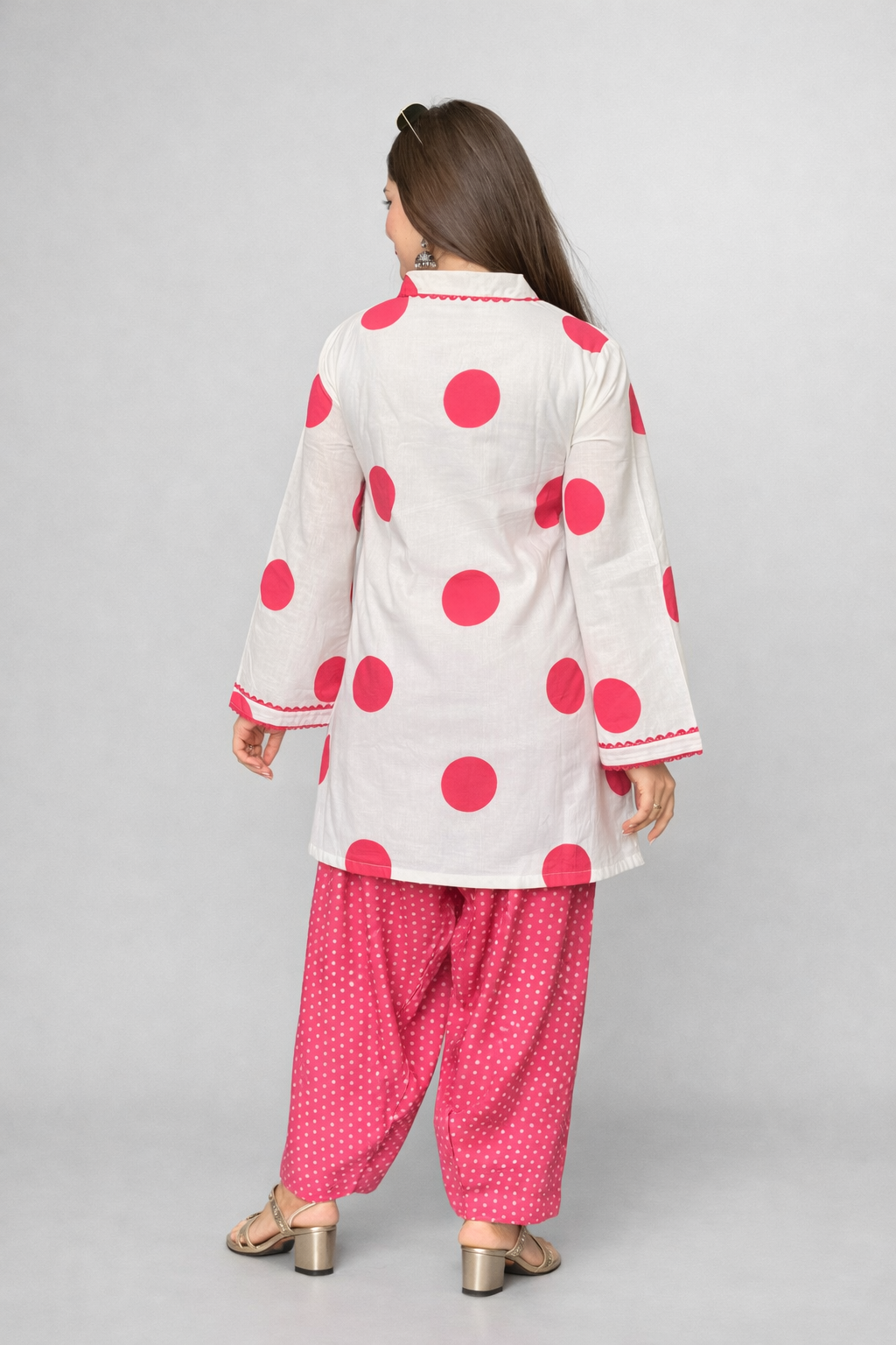 Pink Polka Farshi Set | Women's Ethnic Wear
