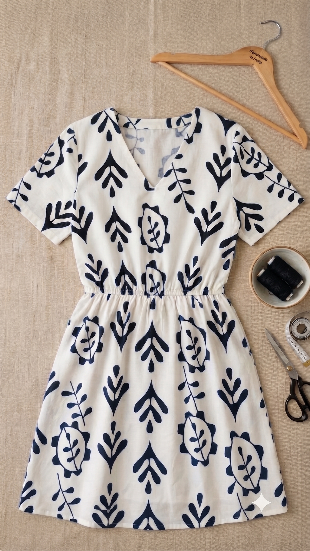 Women's White & Purple Floral Printed A-Line Midi Dress with V-Neck