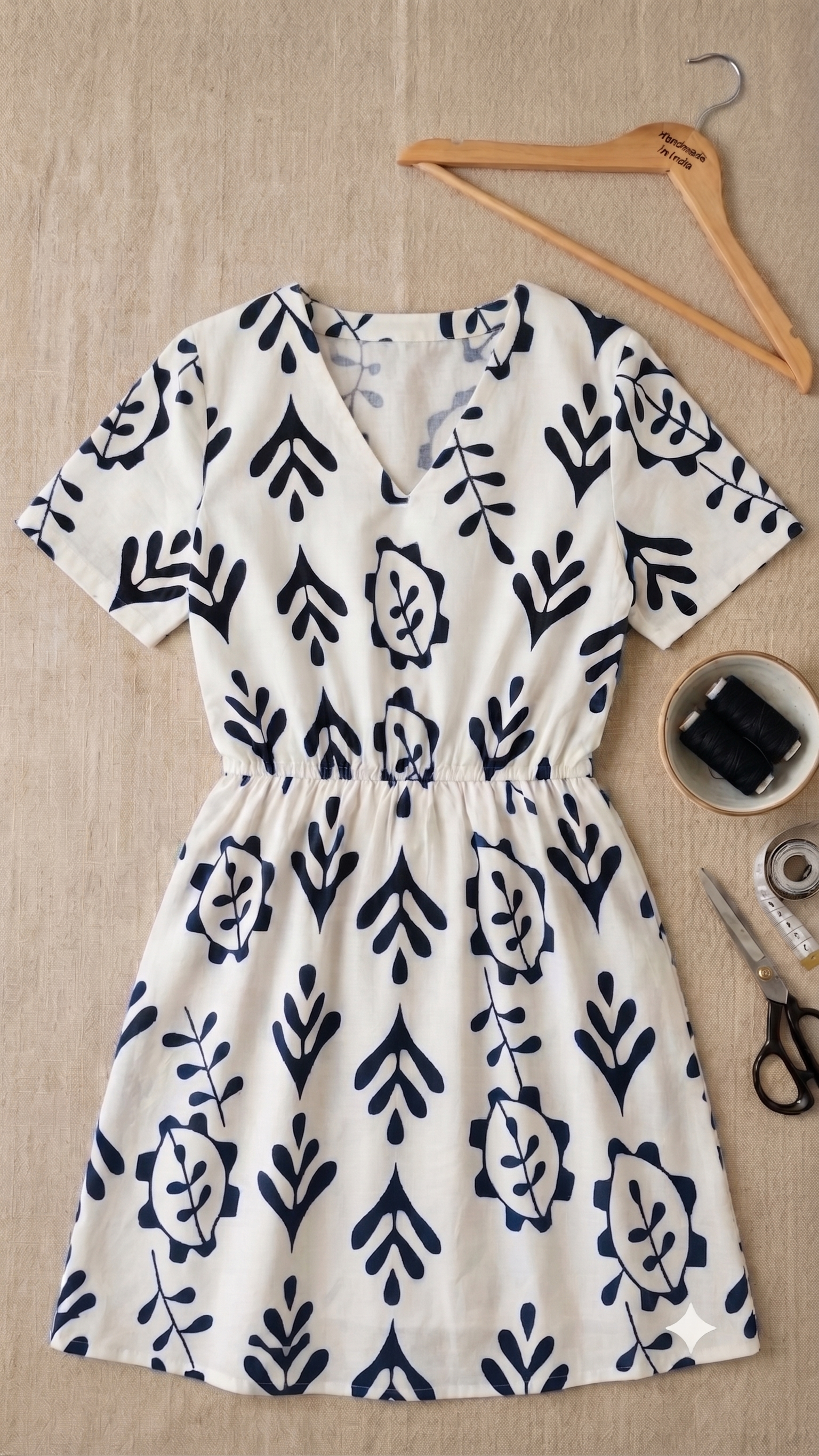 Women's White & Purple Floral Printed A-Line Midi Dress with V-Neck